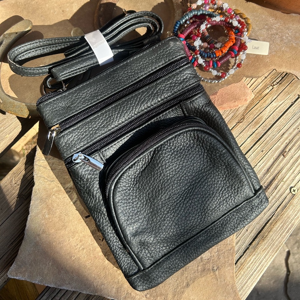 Leather Black Crossbody Handcrafted Bag NWT
